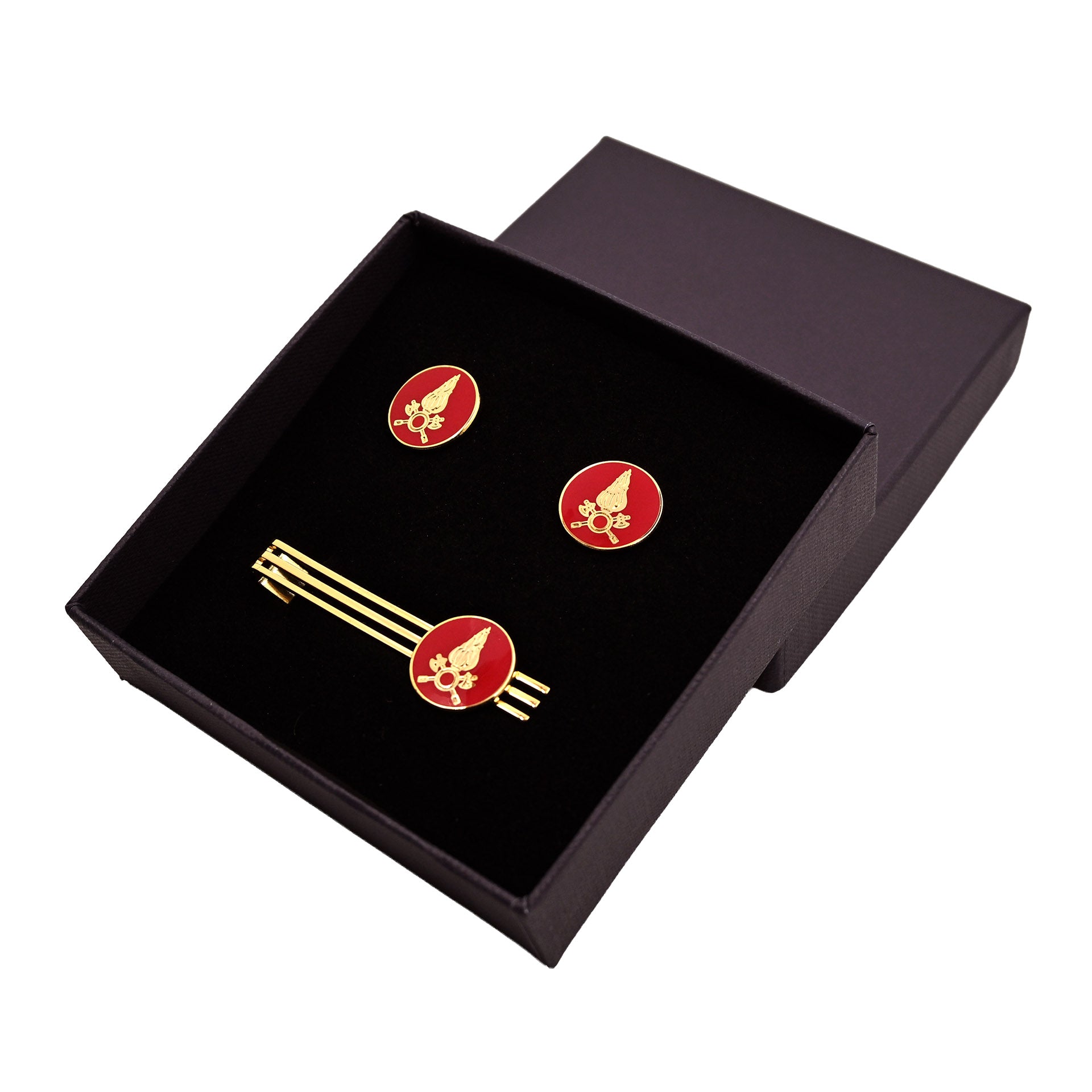 Set Fermacravatta, distintivo e gemelli Vigili del Fuoco in metallo ufficiale